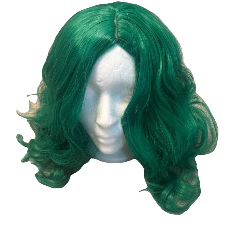 Green 10” Wavy Curls Synthetic Wig Cosplay Costume Halloween Fashion Hair